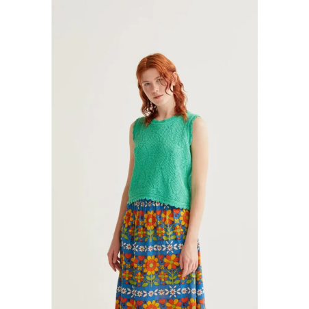 Fantástica Top Bordado Encadenado Verde