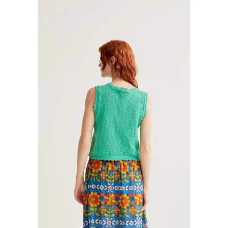 Fantástica Top Bordado Encadenado Verde