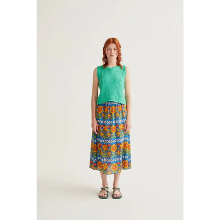 Fantástica Top Bordado Encadenado Verde