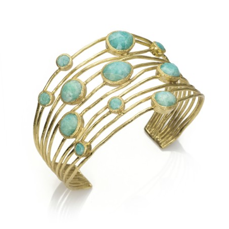 Brazalete 10 hilos con Amazonitas en baño de oro 18k