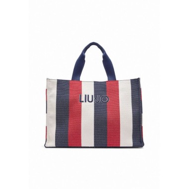 LIU JO L TOTE STRIPED CANVAS BLUE
