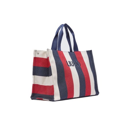 LIU JO L TOTE STRIPED CANVAS BLUE