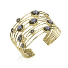 Brazalete 10 hilos con Labradoritas en baño de oro 18k