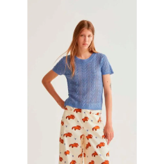 Compañía Fantástica Top Bordado Calado Flor Azul Claro