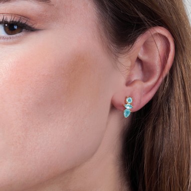 Pendientes de presión con Amazonitas en baño de oro 18k