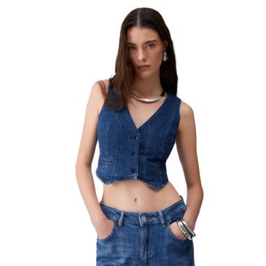 Liu Jo Gilet Strass Denim Blue Starry Wash