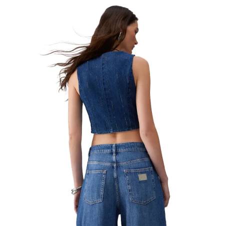 Liu Jo Gilet Strass Denim Blue Starry Wash