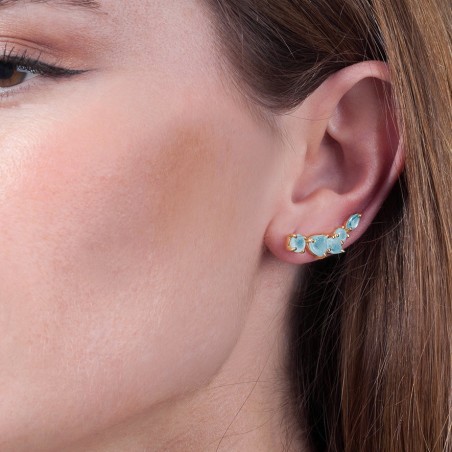 Pendientes trepadores con Amazonitas en baño de oro 18k