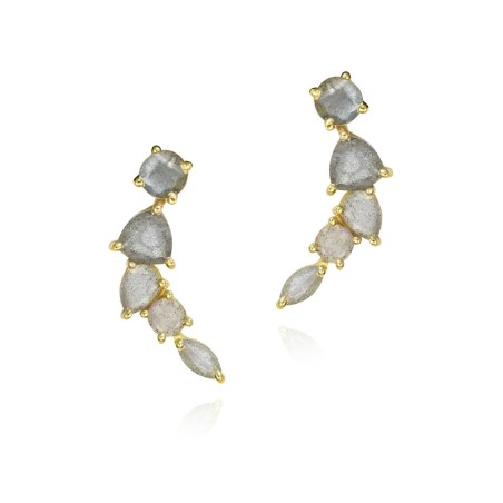 Pendientes trepadores con Labradoritas en baño de oro 18k