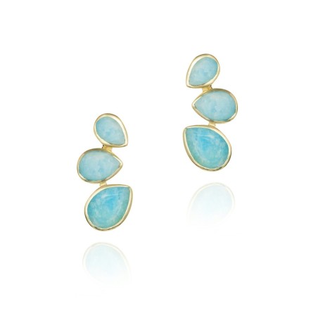 Pendientes de presión con Amazonitas ovaladas en baño de oro 18k