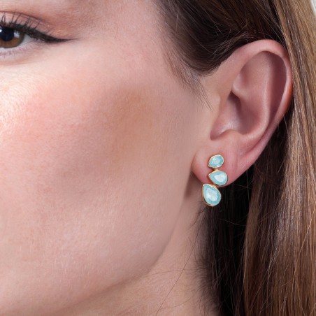 Pendientes de presión con Amazonitas ovaladas en baño de oro 18k