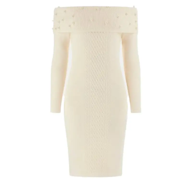 GUESS LS OFF SHLDR AMBER CABLE DRESS - KALHUA