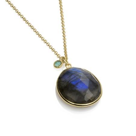 Colgante con Labradorita y detalle Apatita en baño de oro 18k