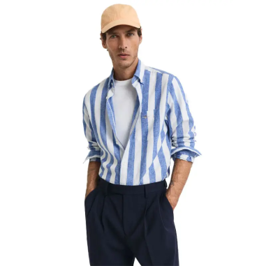 GANT REG COTTON LINEN BOLD STRIPE SHIRT RICH BLUE