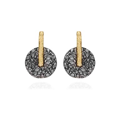 Pendientes KYMBAL de Plata. Baño de Oro 18k y Rutenio Negro