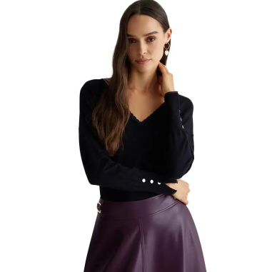 LIU JO SWEATER CON CUELLO EN V NEGRO - KALHUA