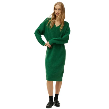 COMPAÑÍA FANTÁSTICA VESTIDO MIDI CUELLO PICO VERDE