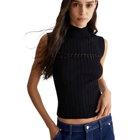LIU JO TOP CUELLO ALTO CON DETALLE TRENZADO NEGRO