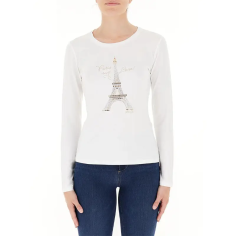 LIU JO T-SHIRT CON STRASS PARIS BLANCO - KALHUA