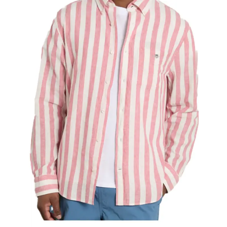 Gant Reg Cotton Linen Stripe Shirt Rose Pink