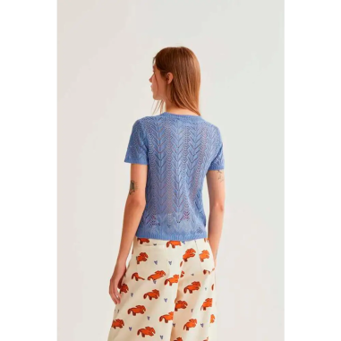 Compañía Fantástica Top Bordado Calado Flor Azul Claro