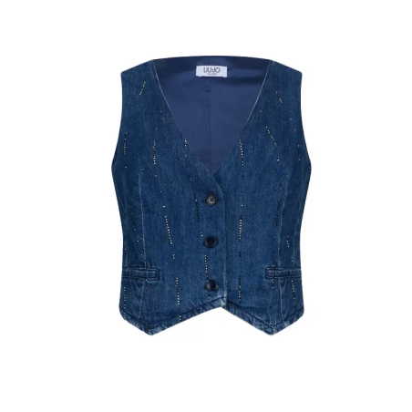 Liu Jo Gilet Strass Denim Blue Starry Wash