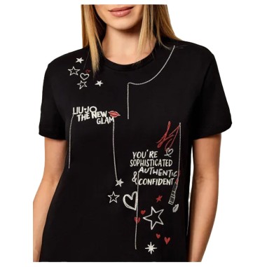LIU JO ECS T SHIRT MODA M C NERO GRAFFITI