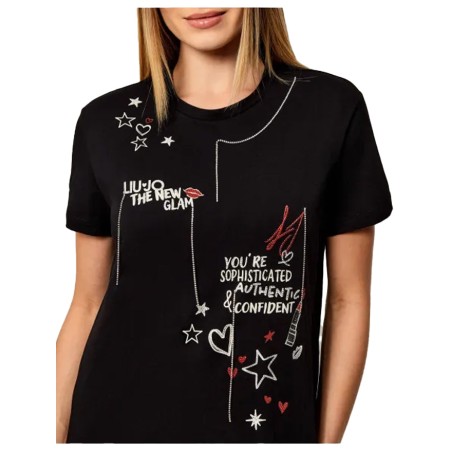LIU JO ECS T SHIRT MODA M C NERO GRAFFITI