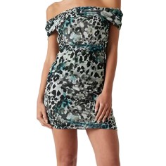 GUESS OFF SHOULDER VERDIANA DRESS AQUARELLE LEOPAR