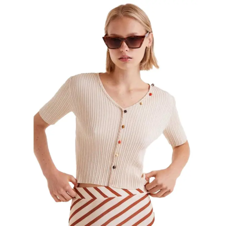 COMPAÑIA FANTASTICA TOP CANALÉ ABALORIOS BEIGE - KALHUA