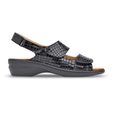 Sandalias de mujer confort negras de piel con cuña Saguy's SAGUY'S COMFORT