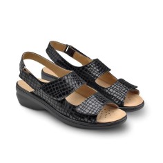 Sandalias de mujer confort negras de piel con cuña Saguy's SAGUY'S COMFORT 2