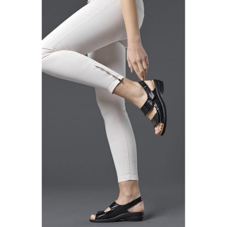 Sandalias de mujer confort negras de piel con cuña Saguy's SAGUY'S COMFORT