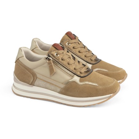 Zapatilla casual de piel beige arena