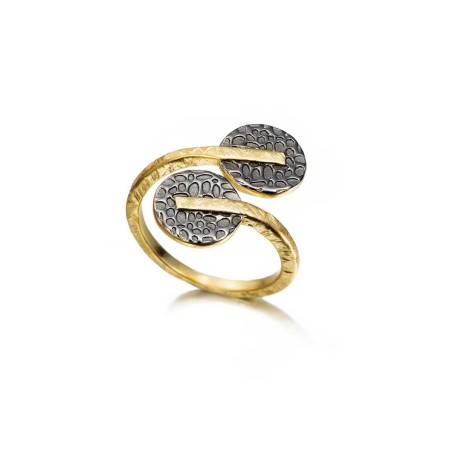 Anillo cruzado en plata de ley 925 con baño de oro 18k y rutenio