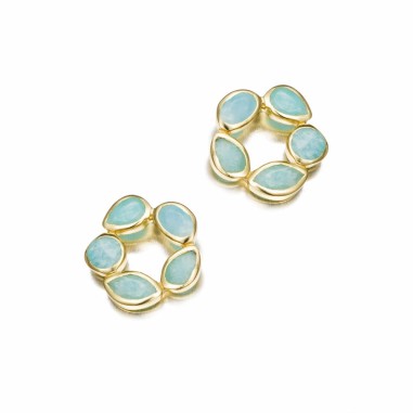 Pendientes flor amazonita con baño de oro 18k
