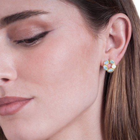 Pendientes flor amazonita con baño de oro 18k