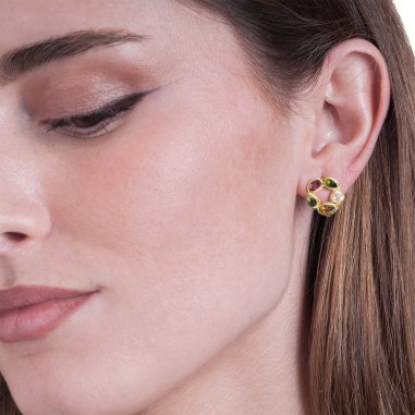 Pendientes en forma de flor con turmalina, baño de oro de 18K