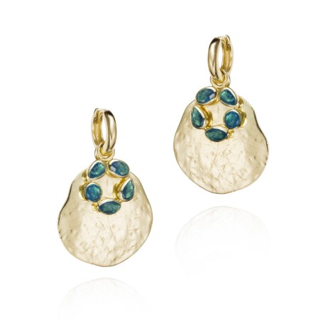 Pendientes de aro con flor irregular y apatita, baño de oro 18k