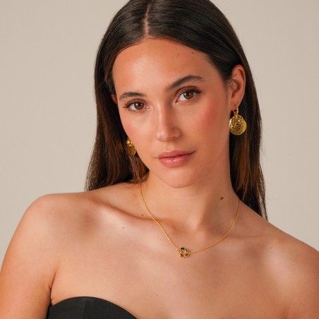 Pendientes de aro con flor irregular y turmalina, baño de oro 18k