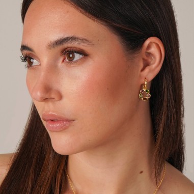 Pendientes aro flor turmalina baño de oro 18k