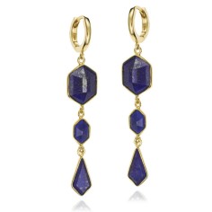 Pendiente largo con Lapislázuli en baño de oro 18k