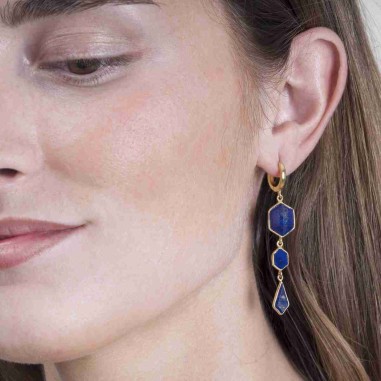 Pendiente largo con Lapislázuli en baño de oro 18k