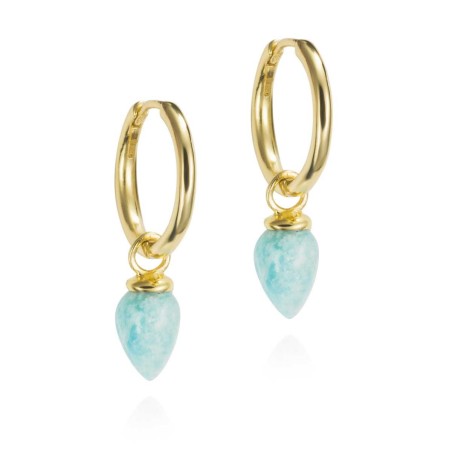 Pendientes de aro con Amazonita en baño de oro 18k