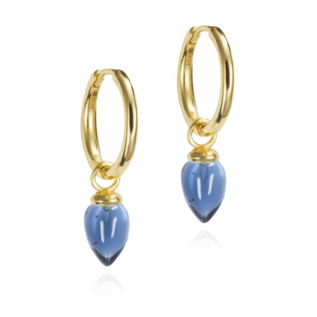 Pendientes de aro con Iolita en baño de oro 18k
