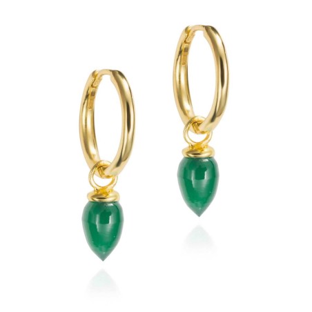 Pendientes de aro con Ónix Verde en baño de oro 18k