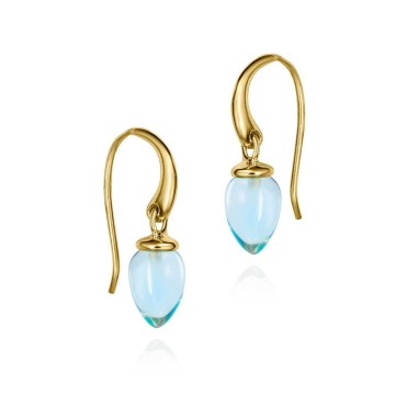 Pendiente de gancho con Topacio Azul en baño de oro 18k