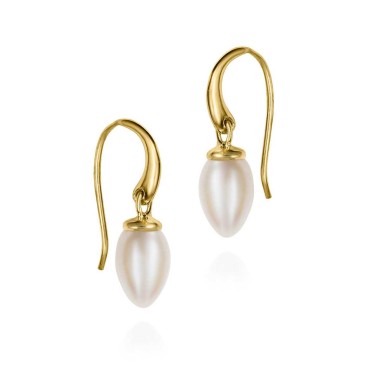 Pendiente de gancho con Perlas en baño de oro 18k