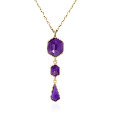 Colgante largo con Amatistas en baño de oro 18k