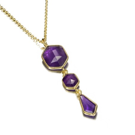 Colgante largo con Amatistas en baño de oro 18k